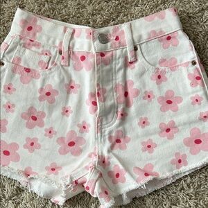 Pacsun White Floral Print Denim Shorts - Vintage High Rise Size 22 waist